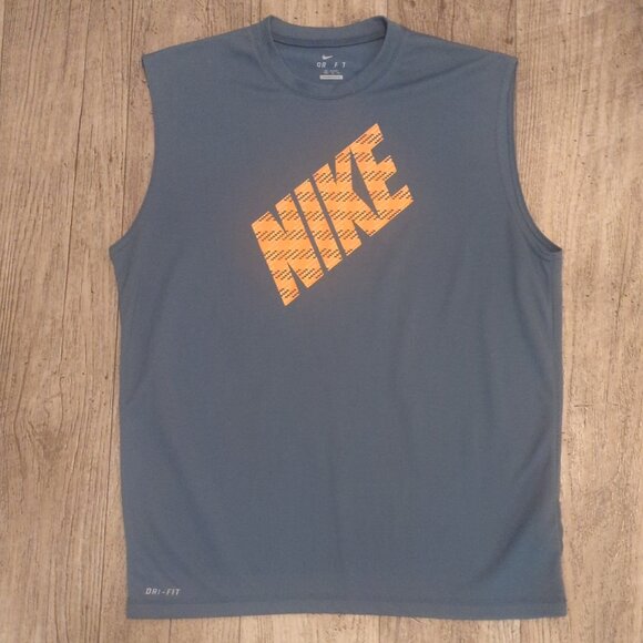 Nike Mens Medium Gray Tank Top Logo Dri Fit Gym Run Exercise Basketball - Picture 7 of 8